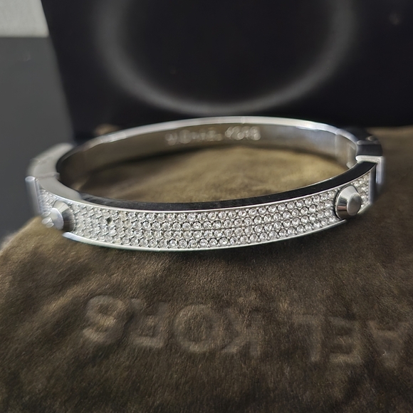 Michael Kors Silver Tone Pave Crystal Ring and Aster Stud Bracelet Set - Picture 5 of 7